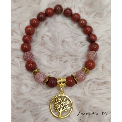 8mm red jasper and carnelian beads bracelet, tree of life - elastic