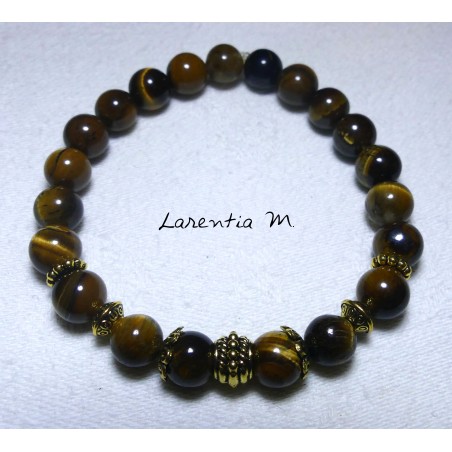 8mm Tiger's Eye stone bead bracelet and gold metal beads