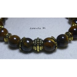 8mm Tiger's Eye stone bead bracelet and gold metal beads