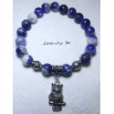 8mm Sodalite stone beads bracelet and silver metal owl beads - mounted on Elastic