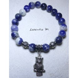 8mm Sodalite stone beads bracelet and silver metal owl beads 