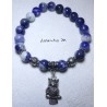 8mm Sodalite stone beads bracelet and silver metal owl beads 