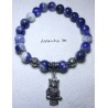 Bracelet perles pierre Sodalite 8mm et perles chouette métal argenté - Elastique