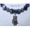 Bracelet perles pierre Sodalite 8mm et perles chouette métal argenté - Elastique