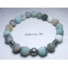 8mm Amazonite stone bead bracelet and silver metal beads - Elastic