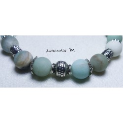 8mm Amazonite stone bead bracelet and silver metal beads - Elastic