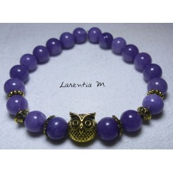 8mm Angelite stone bead bracelet, pearls and golden Owl