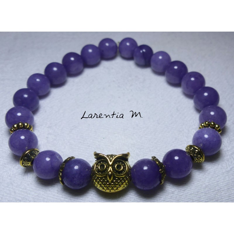 8mm Angelite stone bead bracelet, pearls and golden Owl