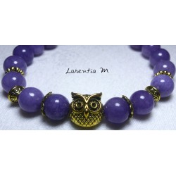 8mm Angelite stone bead bracelet, pearls and golden Owl