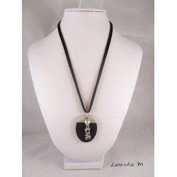 Pendant Necklace "Love" with grey waxed pearl on oval concrete pad painted black