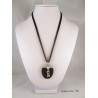 Pendant Necklace "Love" with grey waxed pearl on oval concrete pad painted black