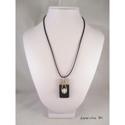 Pendant Necklace white and silver pearl on rectangle concrete pad painted black