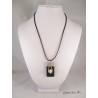 Pendant Necklace white and silver pearl on rectangle concrete pad painted black