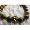 8mm Unakite beads bracelet, bronze buddha head - Elastic