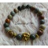 8mm Unakite beads bracelet, bronze buddha head - Elastic