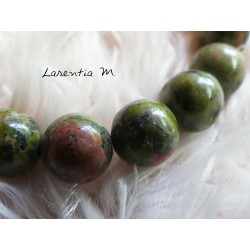 8mm Unakite beads bracelet, bronze buddha head - Elastic