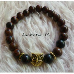 Mahogany Jasper Pearl Bracelet 8mm, Golden Owl - Elastic