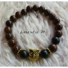 Mahogany Jasper Pearl Bracelet 8mm, Golden Owl - Elastic