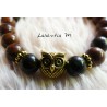 Mahogany Jasper Pearl Bracelet 8mm, Golden Owl - Elastic