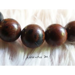 Mahogany Jasper Pearl Bracelet 8mm, Golden Owl - Elastic