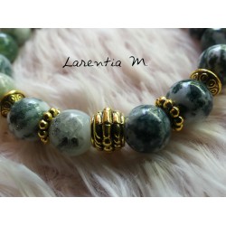 Agate 8mm Aramid Beads Bracelet, Gold Metal Beads - Elastic