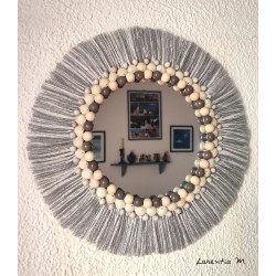 Miroir 20 cm décoré macramé, perles et coquillages