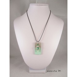 Pendant Necklace "Square" with green pearls on rectangle concrete pad painted green