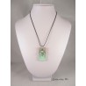 Pendant Necklace "Square" with green pearls on rectangle concrete pad painted green