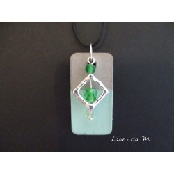 Pendant Necklace "Square" with green pearls on rectangle concrete pad painted green