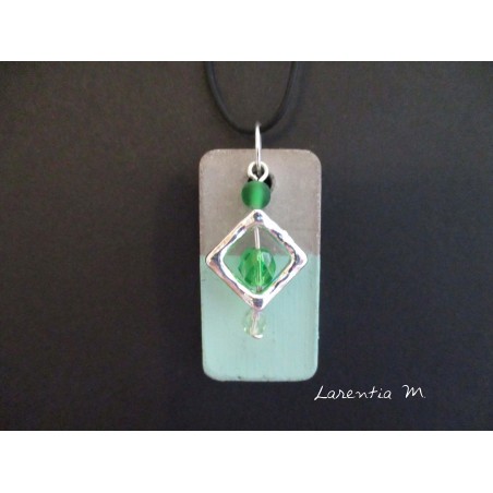 Pendant Necklace "Square" with green pearls on rectangle concrete pad painted green