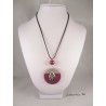 Pendant Necklace "Drop" with fuchsia pearl on circle concrete pad painted fuchsia