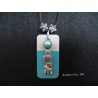 Pendant Necklace "Love" with blue pearl on rectangle concrete pad painted turquoise