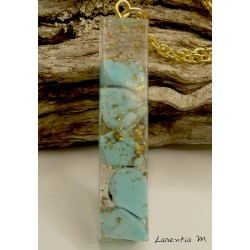 Rectangular resin pendant necklace Turquoises, on gold-plated chain