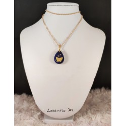  Blue resin drop pendant necklace, butterfly, golden chain