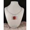  Red flower glitter resin pendant necklace, silver butterfly