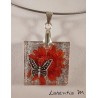  Red flower glitter resin pendant necklace, silver butterfly