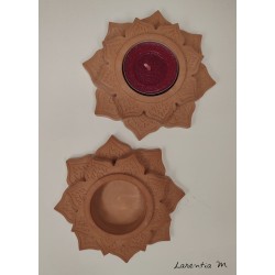 Terracotta ceramic candle holder in the shape of a lotus flower