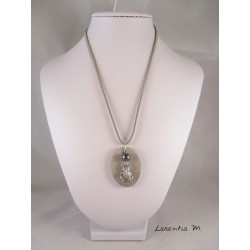 Necklace, pendant "Owl" with black hematite bead on concrete pad decorated silver