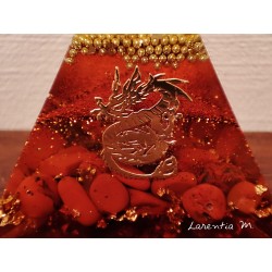Orgonite - 3-sided pyramid, in resin, gold glass beads, brown glitter, natural Jasper stones