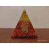 Orgonite - 3-sided pyramid, in resin, gold glass beads, brown glitter, natural Jasper stones