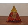 Pyramide orgonite à 3 pans, en résine, billes de verre or, paillettes marron, pierres naturelles Jaspe
