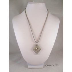 Pendant Necklace "Dolphin" with little grey pearl on lozenge concrete pad decorated silver