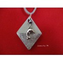 Pendant Necklace "Dolphin" with little grey pearl on lozenge concrete pad decorated silver