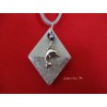 Pendant Necklace "Dolphin" with little grey pearl on lozenge concrete pad decorated silver