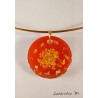 Orange resin pendant necklace, yellow dried flower, rigid golden choker