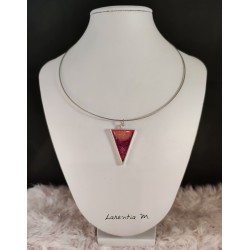  Fuchsia-pink glitter resin pendant necklace, on a rigid silver choker