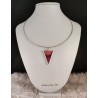  Fuchsia-pink glitter resin pendant necklace, on a rigid silver choker