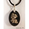  Black resin pendant necklace, silver dragon, black suede cord