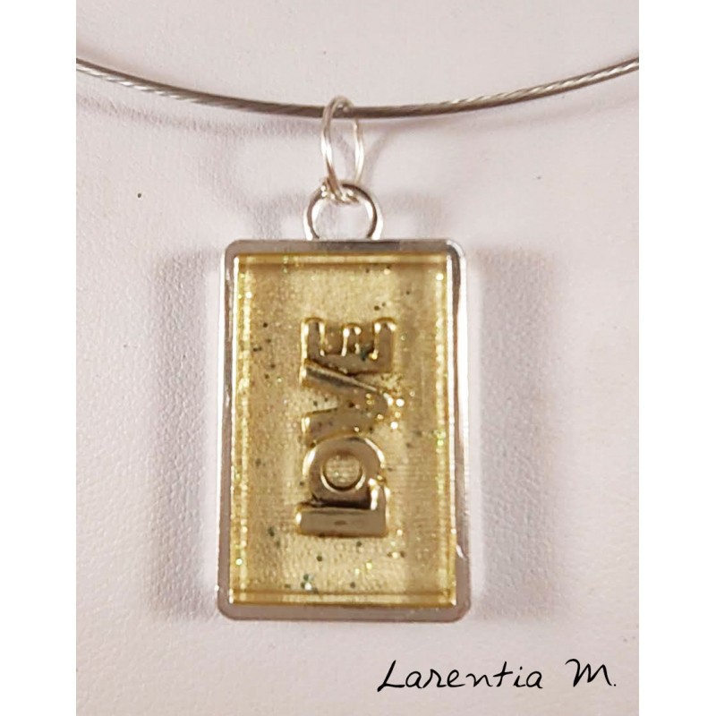  Silver pendant necklace with glittery resin inclusion Love silver