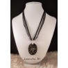 Black resin pendant necklace with silver tree of life